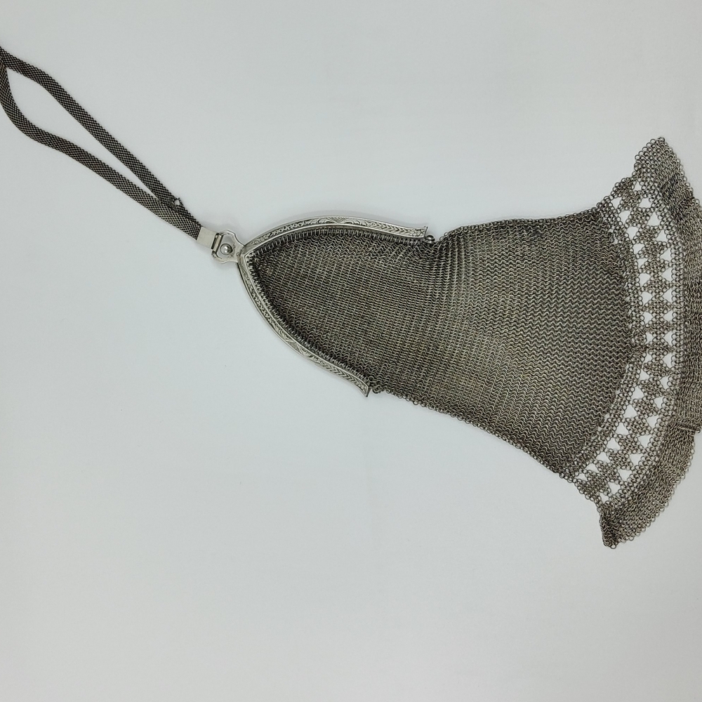Whiting & Davis Silver Mesh Wristlet with Scalloped Edge